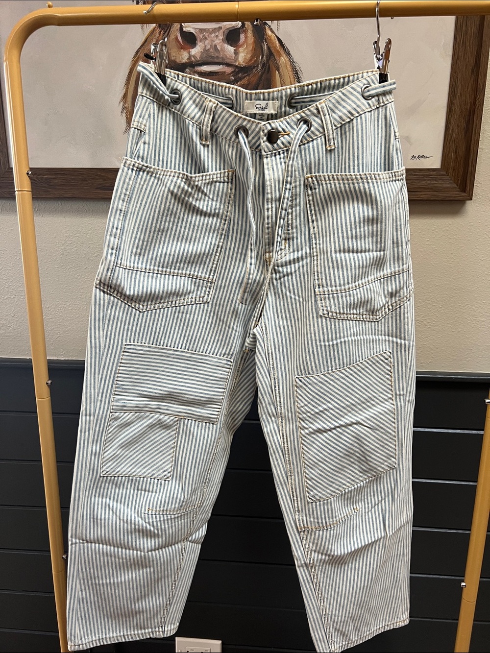 easel Blue & Cream Striped Cargo Pants